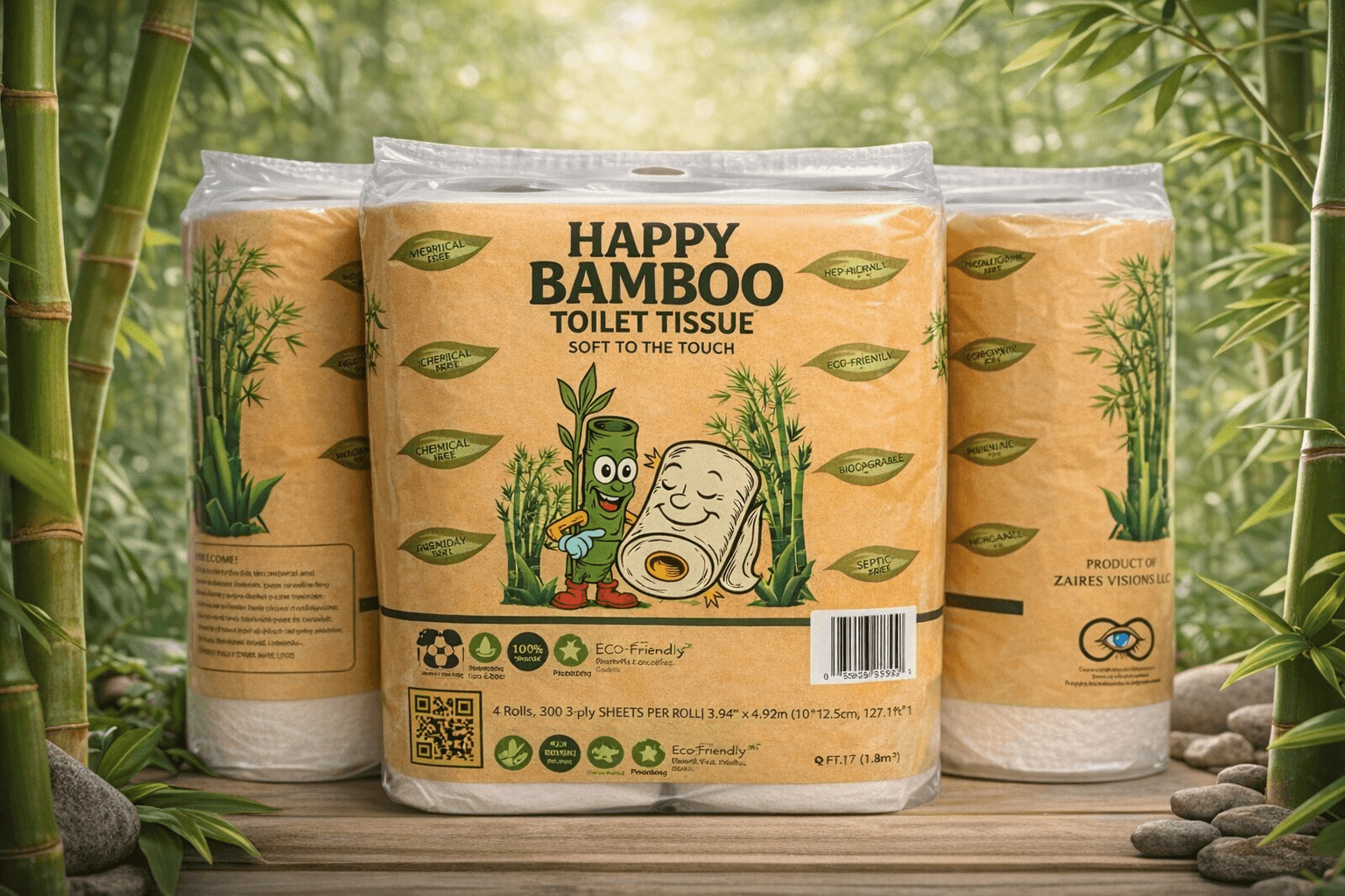 Happy Bamboo Toilet Tissue Mega Rolls (3 packs)